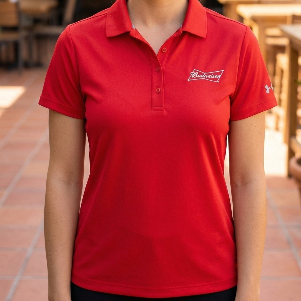 Under Armour Budweiser Red HeatGear Short Sleeve Fitted Polo Shirt Logo XL